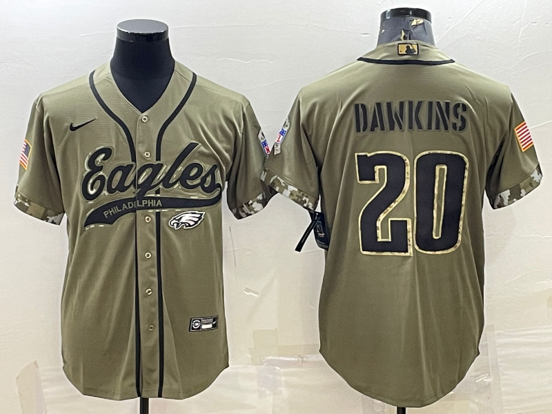 Men's Philadelphia Eagles Brian Dawkins #20 Olive 2022 Salute To Service Limited Jersey1 Joint Edition
