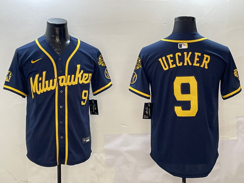 Men's Milwaukee Brewers Bob Uecker #9 Navy Limited Player Jersey