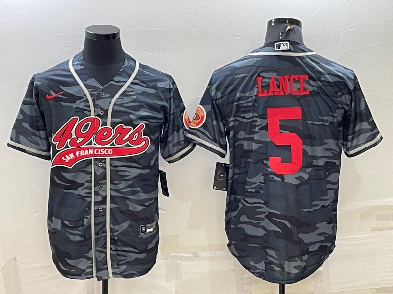 Men's San Francisco 49ers Trey Lance #5 Grey Camouflage Game Jersey1 Joint Edition