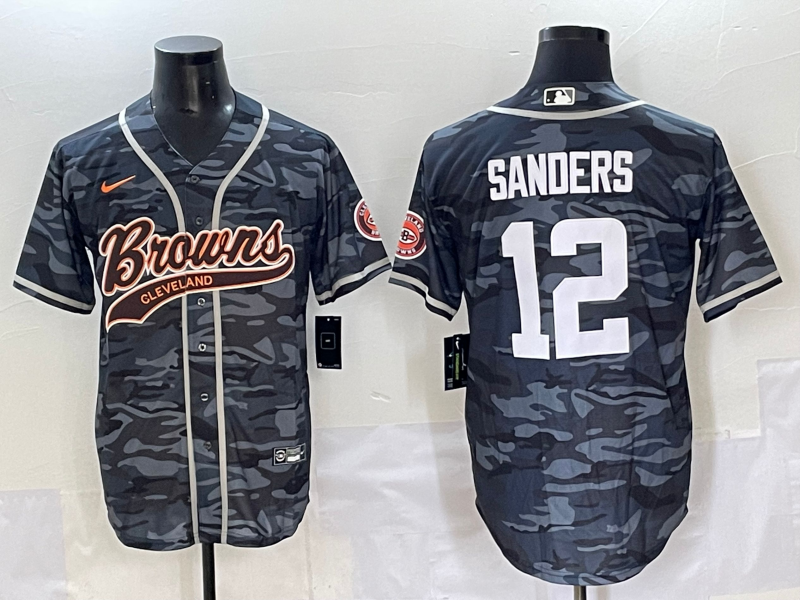 Men's Cleveland Browns Shedeur Sanders #12 Gray Camouflage Game Jersey