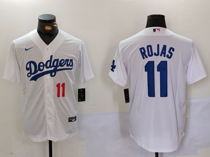 Men's Los Angeles Dodgers Miguel Rojas #11 White Home Replica Player Jersey1