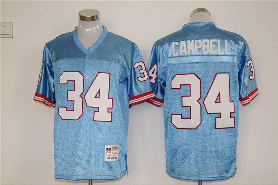 Men's Tennessee Oilers Earl Campbell #34 Light Blue Legacy Replica Jersey1