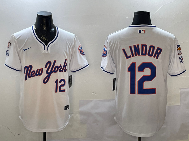 Men's New York Mets Francisco Lindor #12 White Replica Player Jersey1