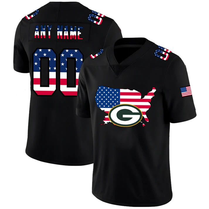 Custom1 Green Bay Packers Football Black Limited Fashion Flag Stitched American Football Jerseys