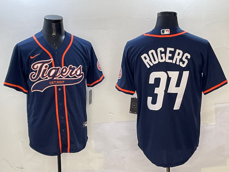 Men's Detroit Tigers Jake Rogers #34 Navy Player Jersey1