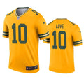Men Jersey Green Bay Packers Jordan Love 10 Gold Inverted Legend Jersey Jersey