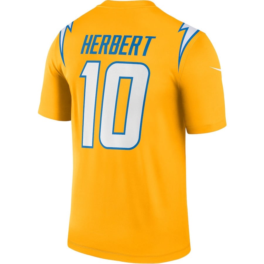Justin Herbert 10 Los Angeles Chargers Inverted Legend Jersey - Gold