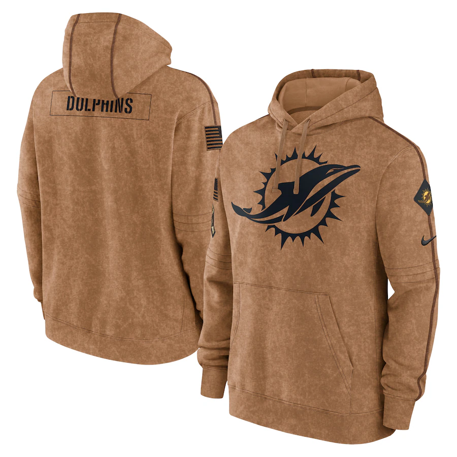 Men's Miami Dolphins Brown 2023 Salute To Service Club Pullover Hoodie1