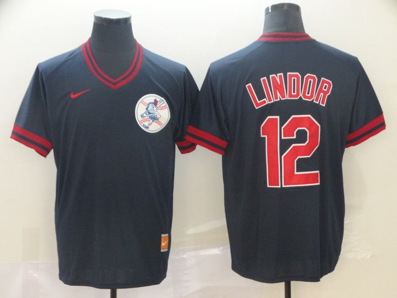 Men's Cleveland Guardians Francisco Lindor #12 Navy Authentic Baseball Jersey1