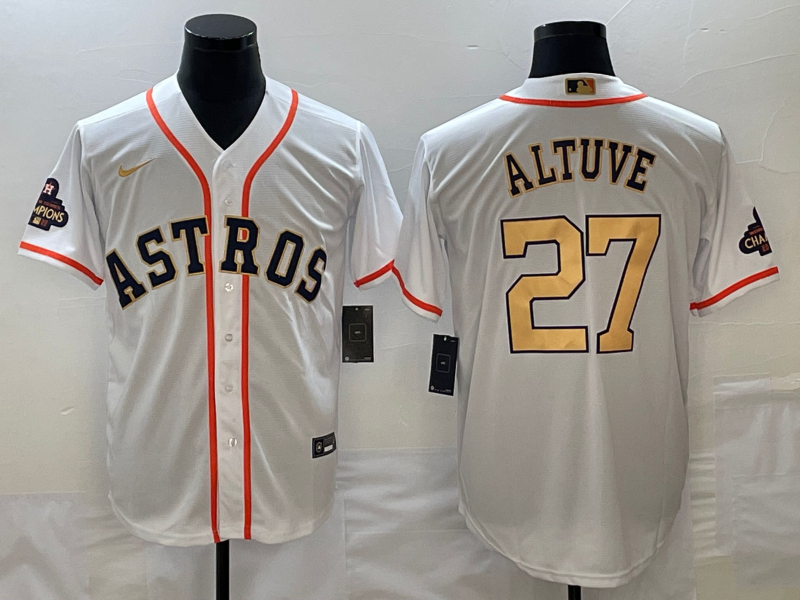 Men's Houston Astros Jose Altuve  White/Gold 2023 Gold Collection Replica Player Jersey
