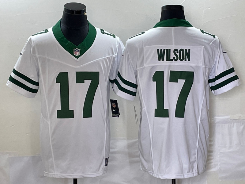 Men's New York Jets Garrett Wilson #17 White Legacy Vapor F.U.S.E. Limited Jersey1