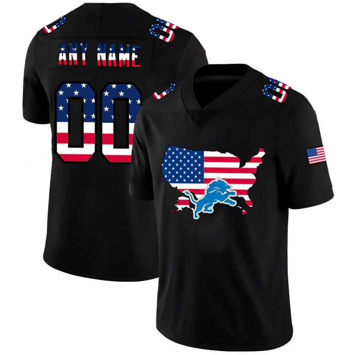 Custom1 Detroit Lions Football Black Limited Fashion Flag Stitched American Football Jerseys