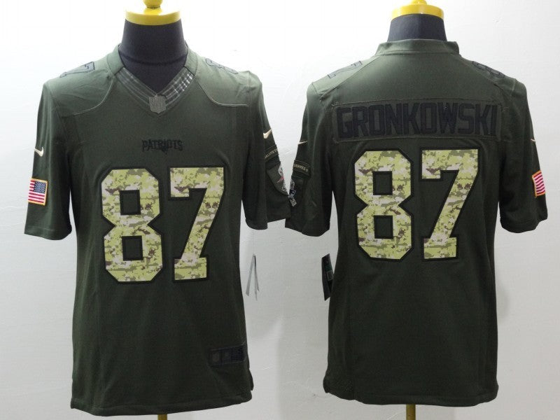Men's New England Patriots Rob Gronkowski #87 Army Green Game Jersey1