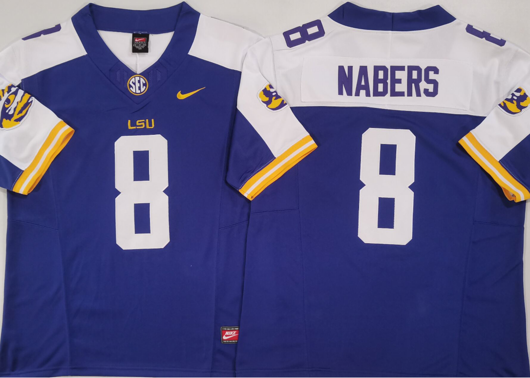 Men's LSU Tigers Malik Nabers #8 Purple Game Jersey