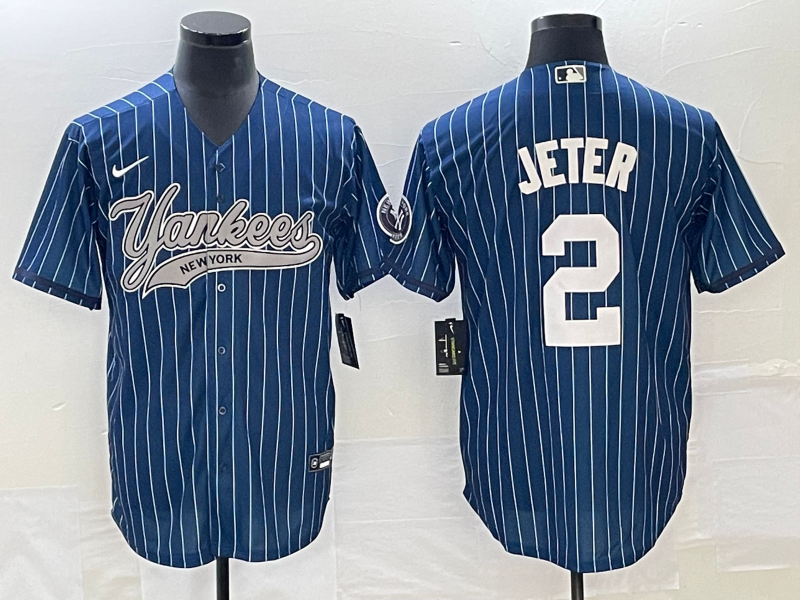 Men's New York Yankees Derek Jeter #2 Blue Player Jersey1 Joint Edition