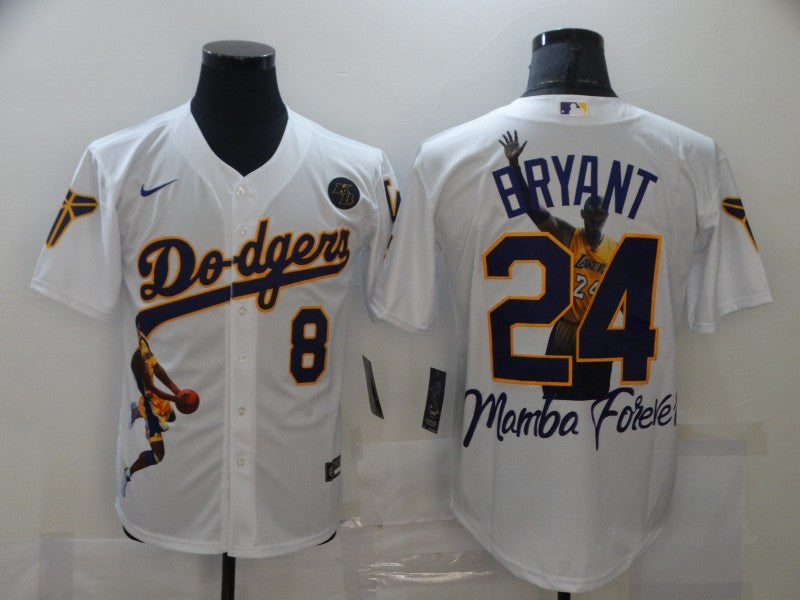 Men's Los Angeles Dodgers Kobe Bryant #8-24 White Replica Game Jersey1