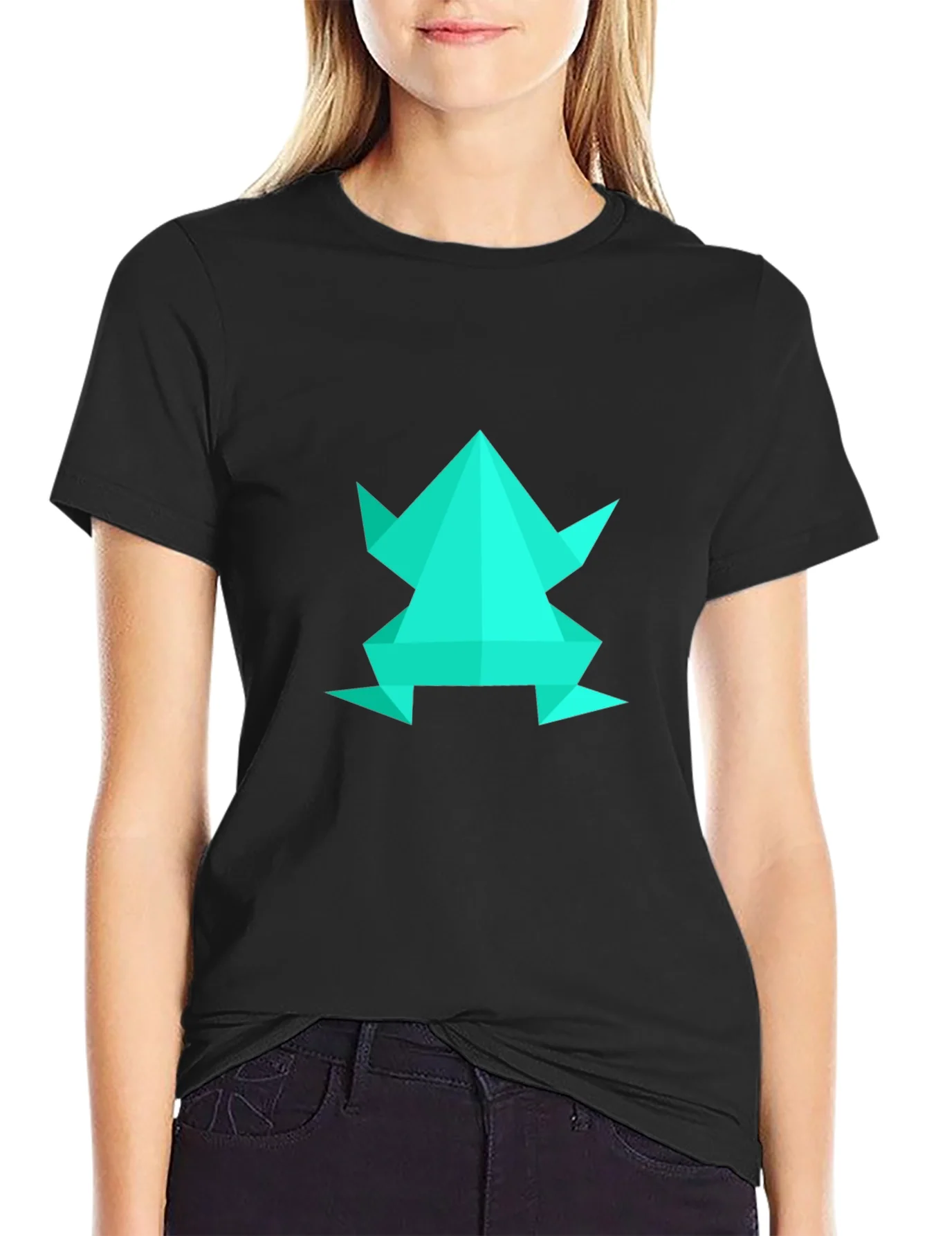 Geometric Frog Graphic Tee - Black Cotton Blend