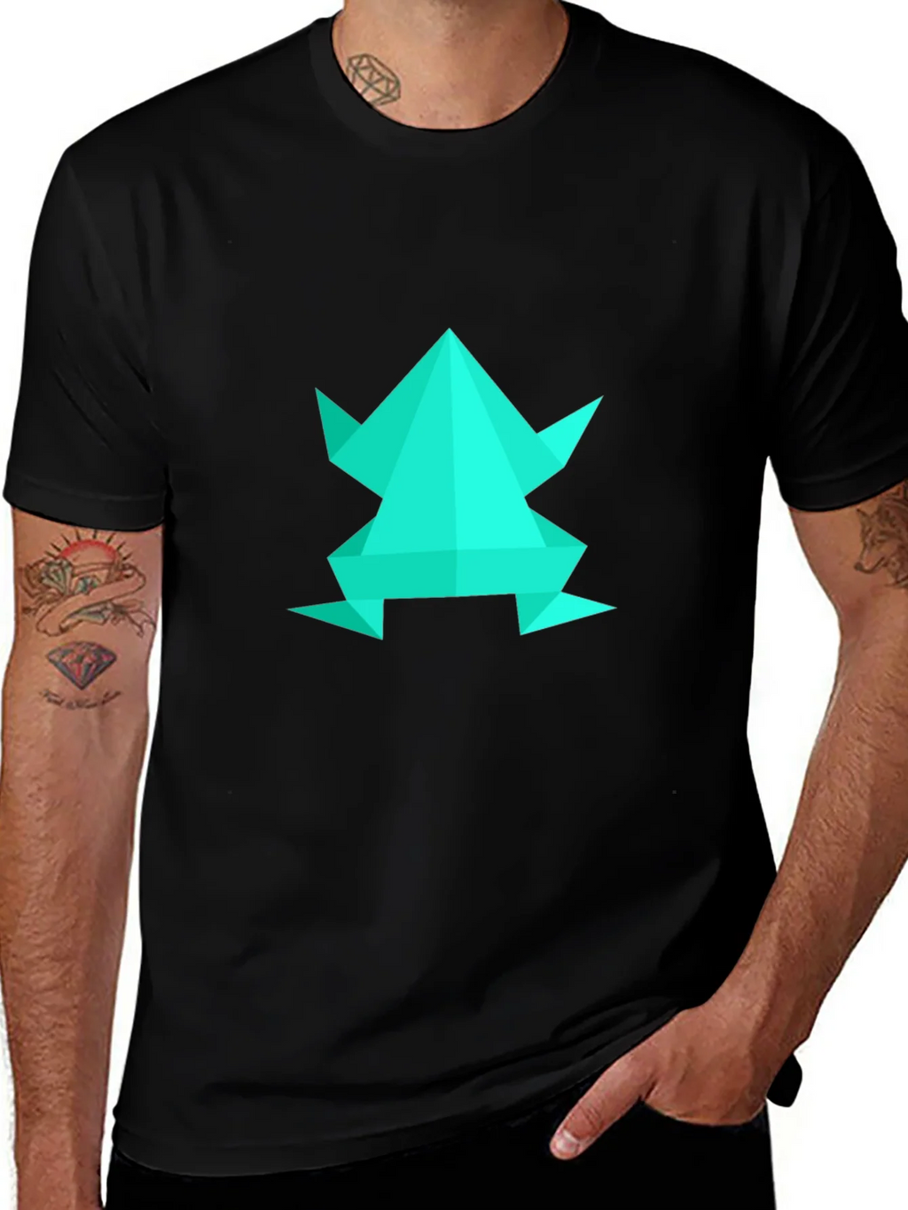 Geometric Frog Graphic Tee - Black Cotton Blend