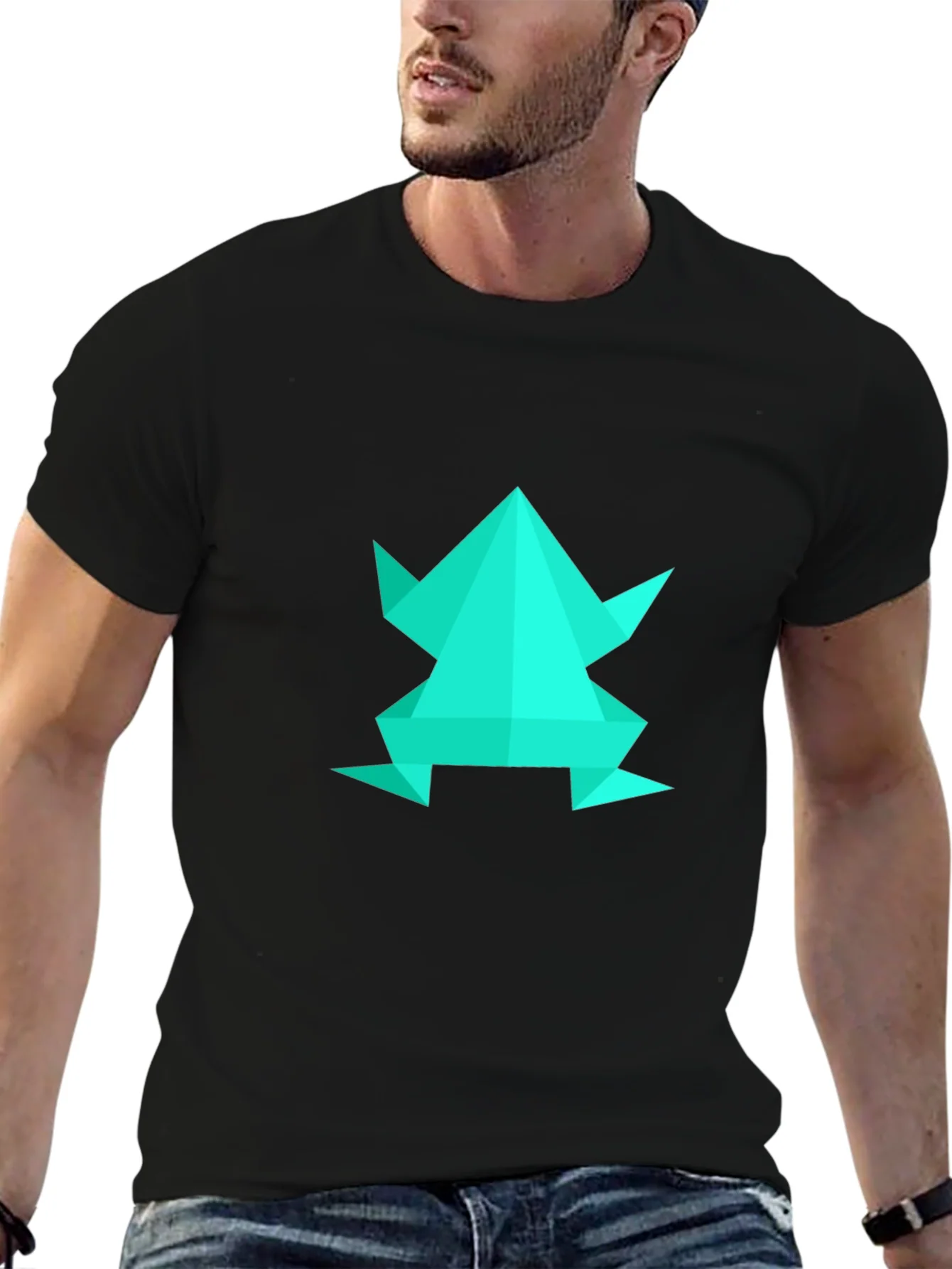 Geometric Frog Graphic Tee - Black Cotton Blend