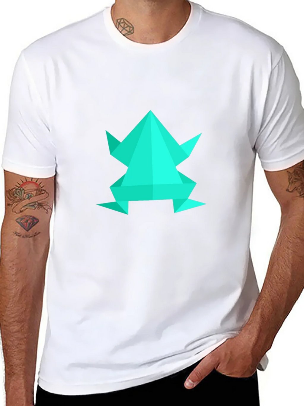 Geometric Frog Graphic Tee - Black Cotton Blend