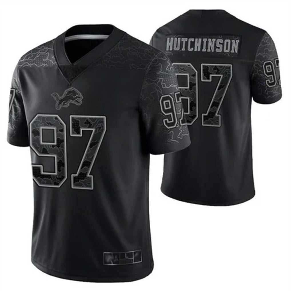 D.Lions #97 Aidan Hutchinson Player Black REFLECTIVE Limited Football Jerseys