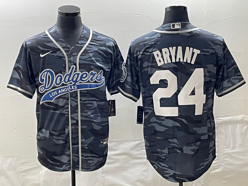 Men's Los Angeles Dodgers Kobe Bryant #24 Grey Camouflage Player Jersey1 Joint Edition
