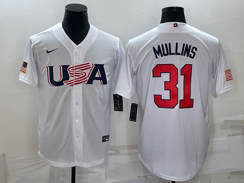 Men's 2023 World Baseball Classic #31 Cedric Mullins USA White Jersey1