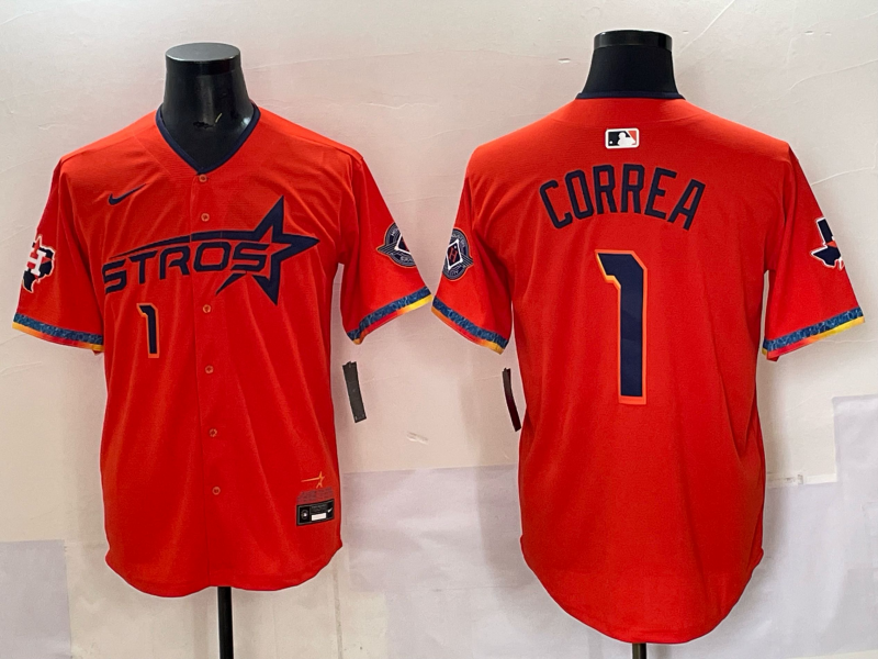 Men's Houston Astros Carlos Correa #1 Orange 2025 City Connect Limited Player Jersey