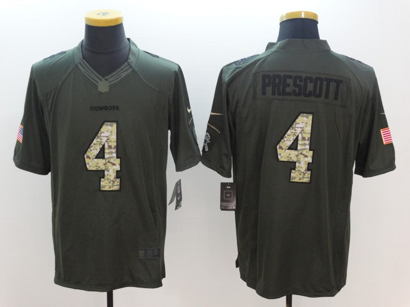 Men's Dallas Cowboys Dak Prescott #4 Army Green Game Jersey1