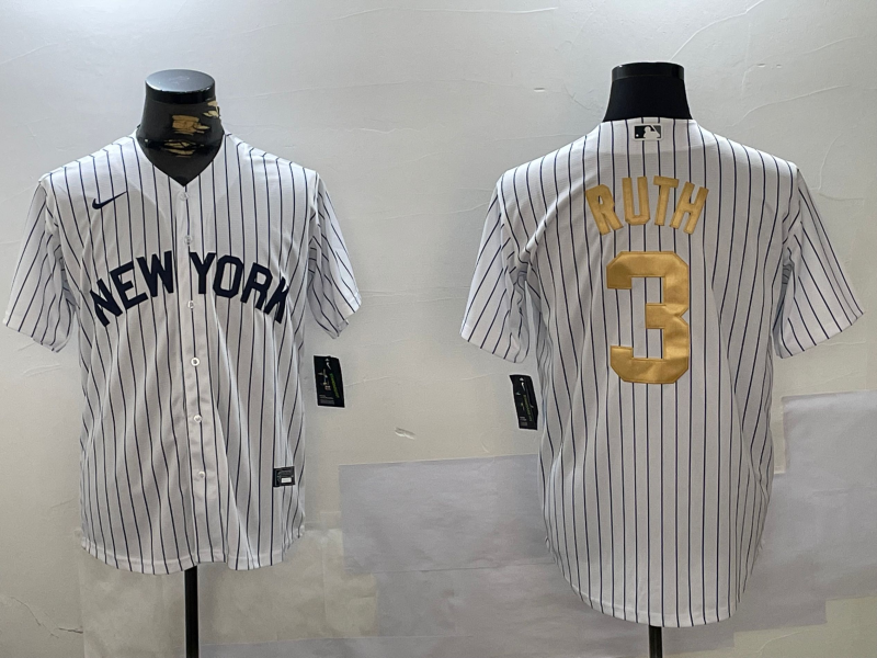 Men's New York Yankees Babe Ruth #3 White Player Game Jersey1