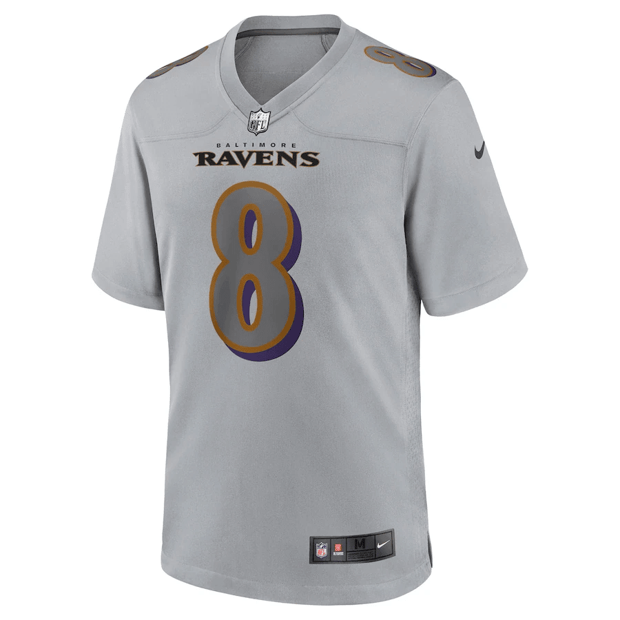 Lamar Jackson 8 Baltimore Ravens Men Atmosphere Fashion Game Jersey - Gray
