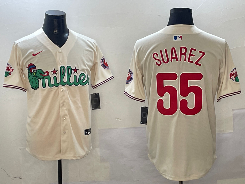 Men's Philadelphia Phillies Ranger Suarez #55 Cream Replica Player Jersey