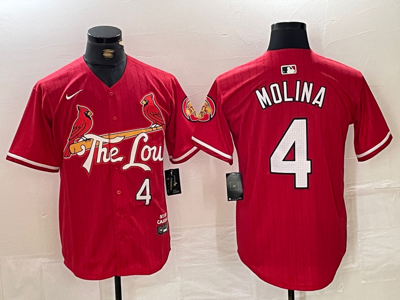 Men's St. Louis Cardinals Yadier Molina #4 Red 2024 City Connect Limited Player Jersey1