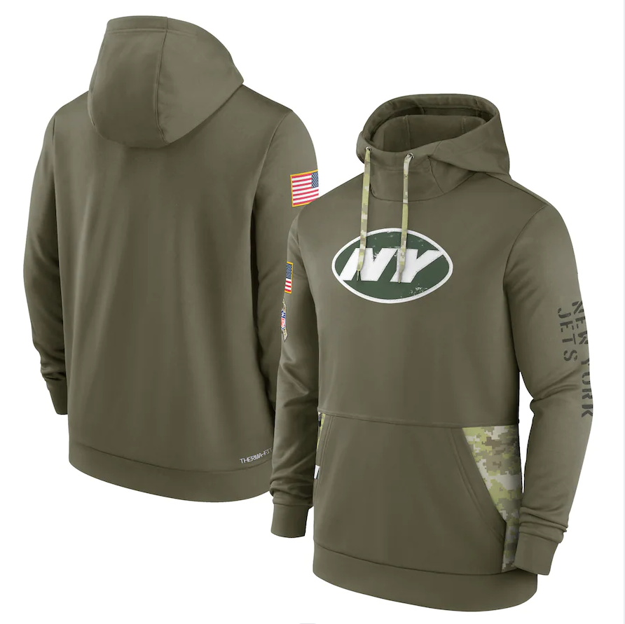 Men's New York Jets Olive 2022 Salute to Service Therma Performance Pullover Hoodie1