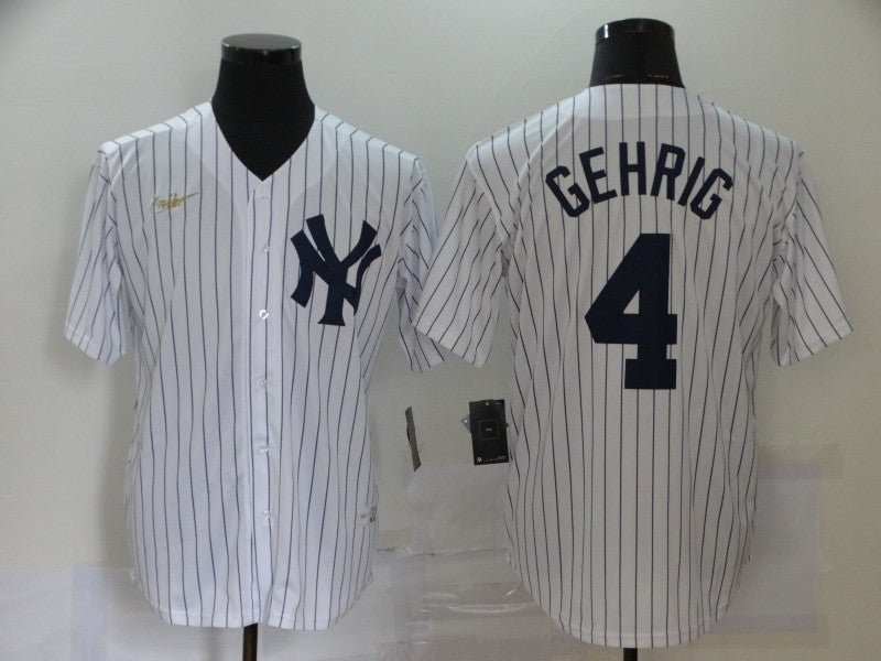 Men's New York Yankees Lou Gehrig #4 White Replica Baseball Jersey1