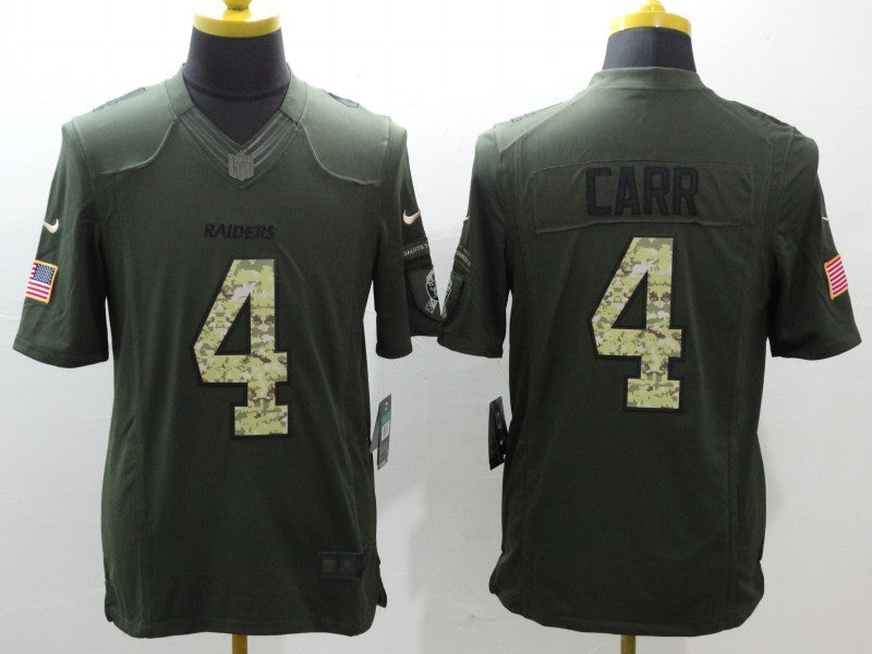Men's Las Vegas Raiders Derek Carr #4 Army Green Game Jersey1