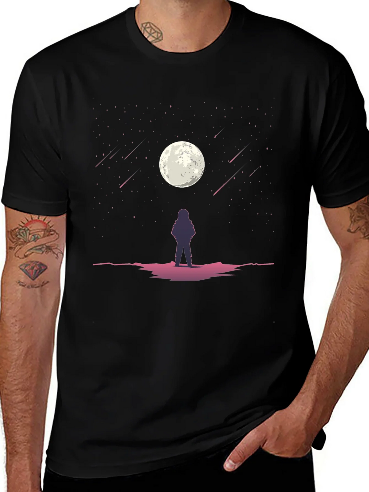 Astronaut Moon Gazing Black Graphic Tee