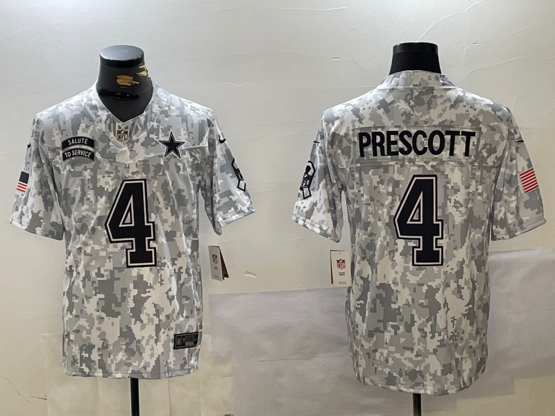 Men's Dallas Cowboys Dak Prescott #4 Arctic Camo 2024 Salute to Service Limited Jersey1