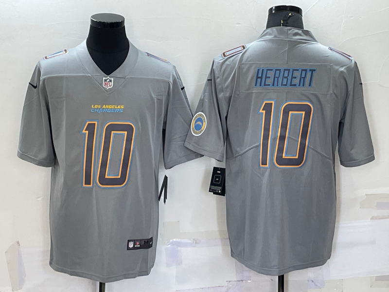 Men's Los Angeles Chargers Justin Herbert #10 Gray Atmosphere Fashion Game Jersey1