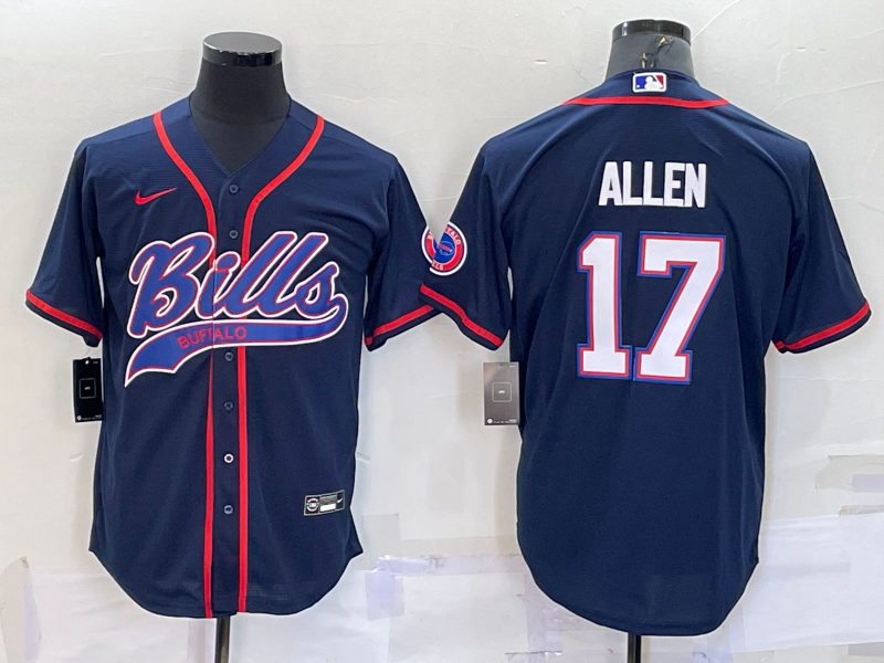 Men's Buffalo Bills Josh Allen #17 Navy Game Jersey1 Joint Edition