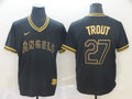 Men's Los Angeles Angels Mike Trout #27 Black Printed Baseball Jersey1