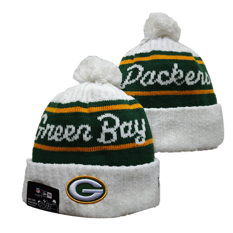 Green Bay Packers Pom Knit Hat-Grey