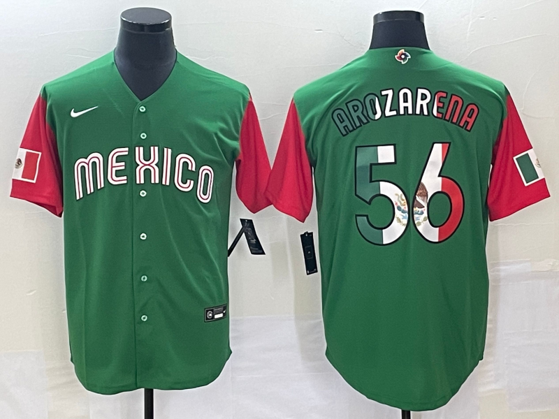 Men's 2023 World Baseball Classic #56 Randy Arozarena Mexico Jersey1 Green
