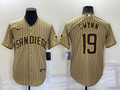 Men's San Diego Padres Tony Gwynn #19 Khaki Stitched Jersey