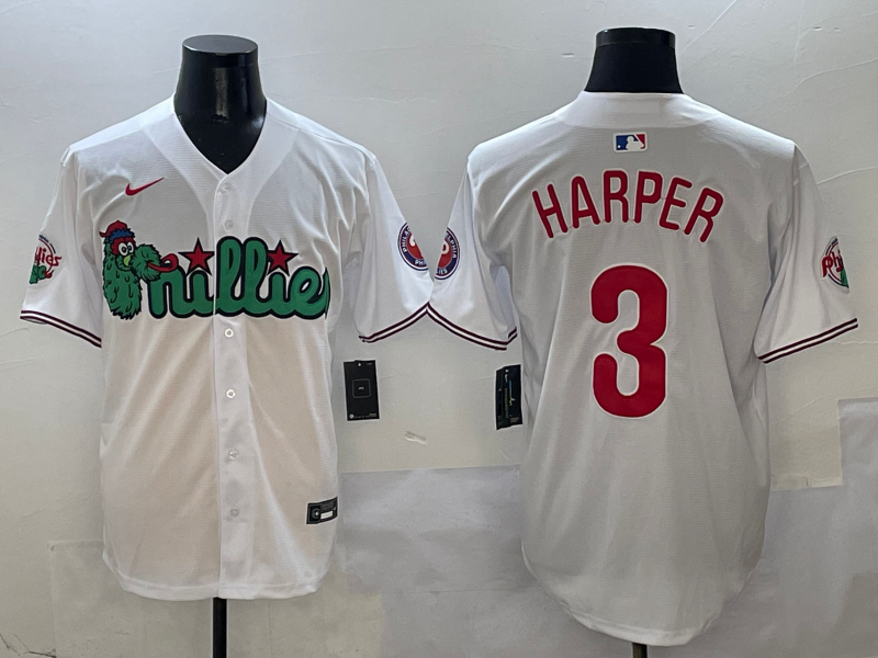 Men's Philadelphia Phillies Bryce Harper #3 White Game Jersey