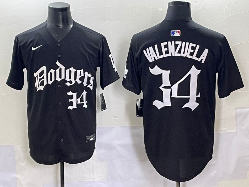 Men's Los Angeles Dodgers Fernando Valenzuela #34 Black Alternate Player Jersey