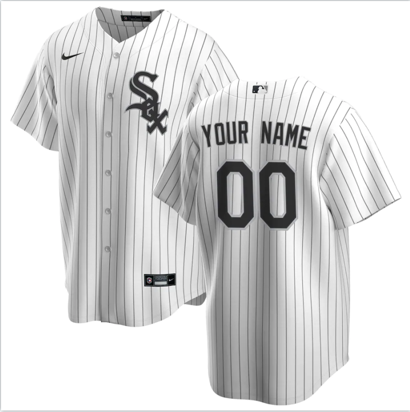 Men's Chicago White Sox White Home Replica Custom Jersey1