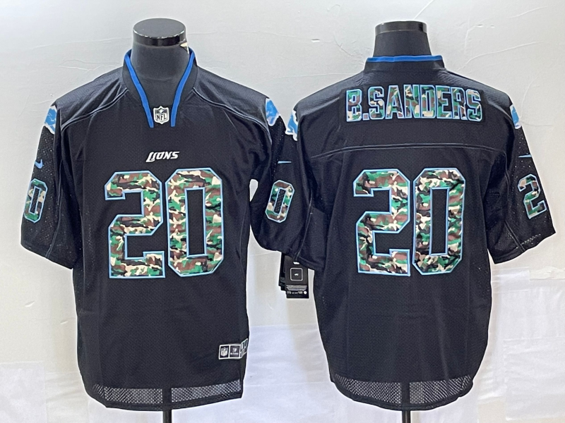 Men's Detroit Lions Barry Sanders #20 Black Player Jersey1