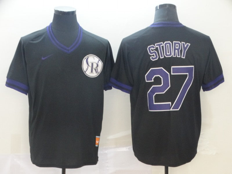 Men's Colorado Rockies Trevor Story #27 Black Replica Baseball Jersey1