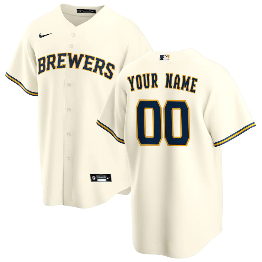 Men's Milwaukee Brewers Cream Home Replica Custom Jersey1
